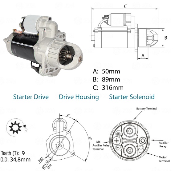 ZM8013004 - ARRANQUE 24V 9D - M.BENZ ATEGO - 915 -1622 -1722 - 1418 -1218